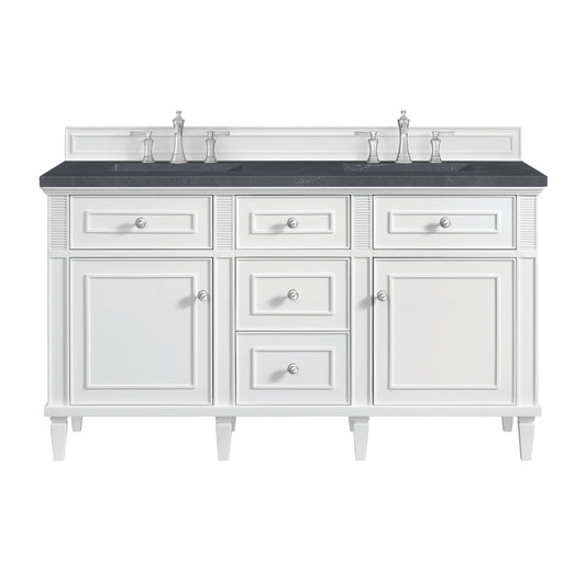 James Martin Vanities Lorelai 60" Bright White Double Vanity With 3 CM Charcoal Soapstone Quartz Top