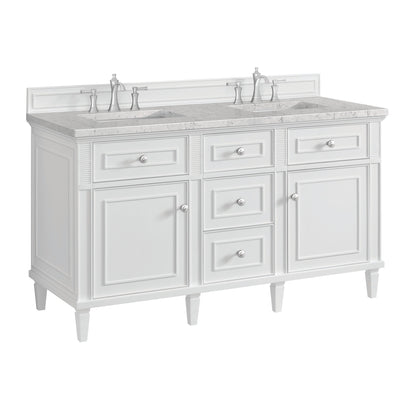 James Martin Vanities Lorelai 60" Bright White Double Vanity With 3 CM Eternal Jasmine Pearl Quartz Top