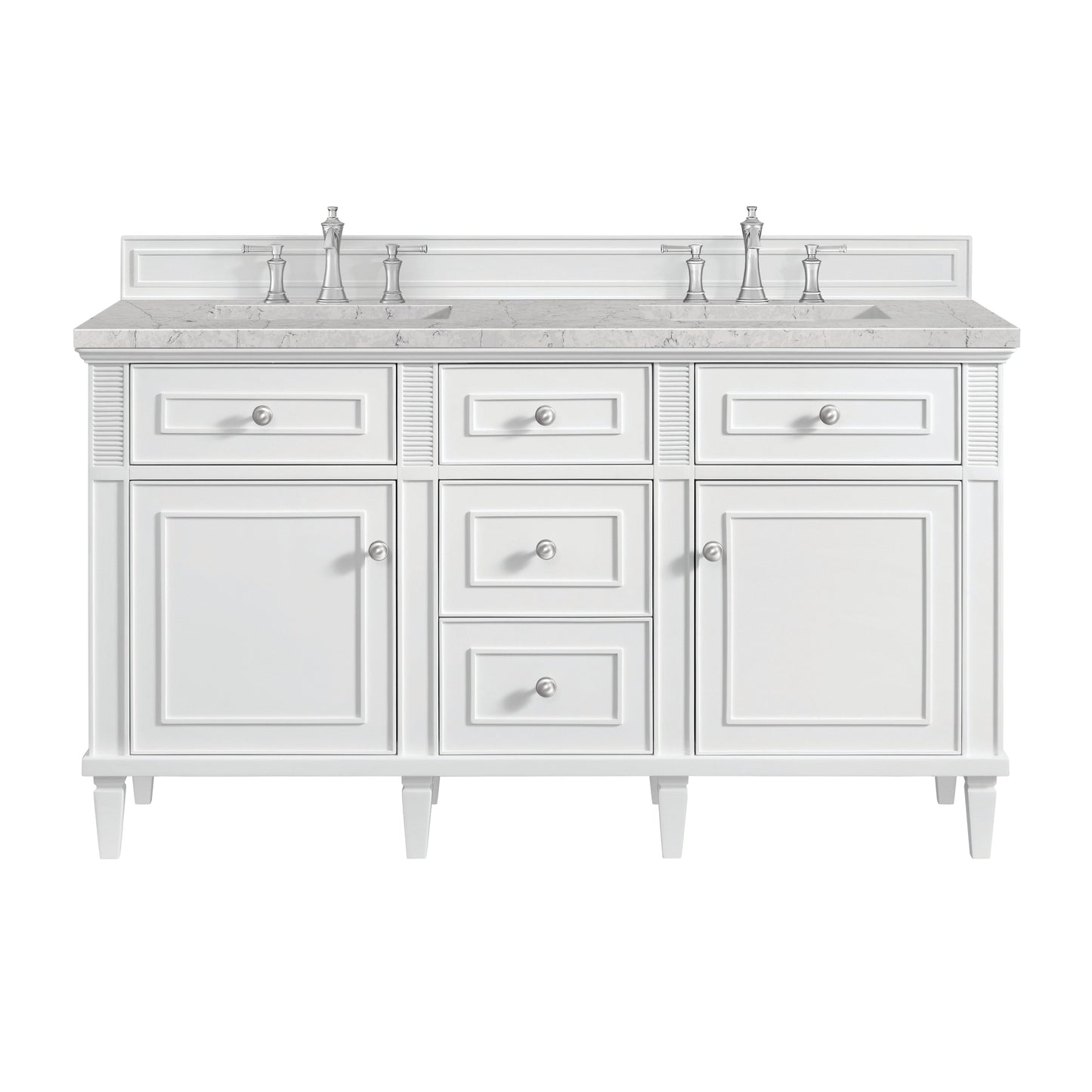 James Martin Vanities Lorelai 60" Bright White Double Vanity With 3 CM Eternal Jasmine Pearl Quartz Top