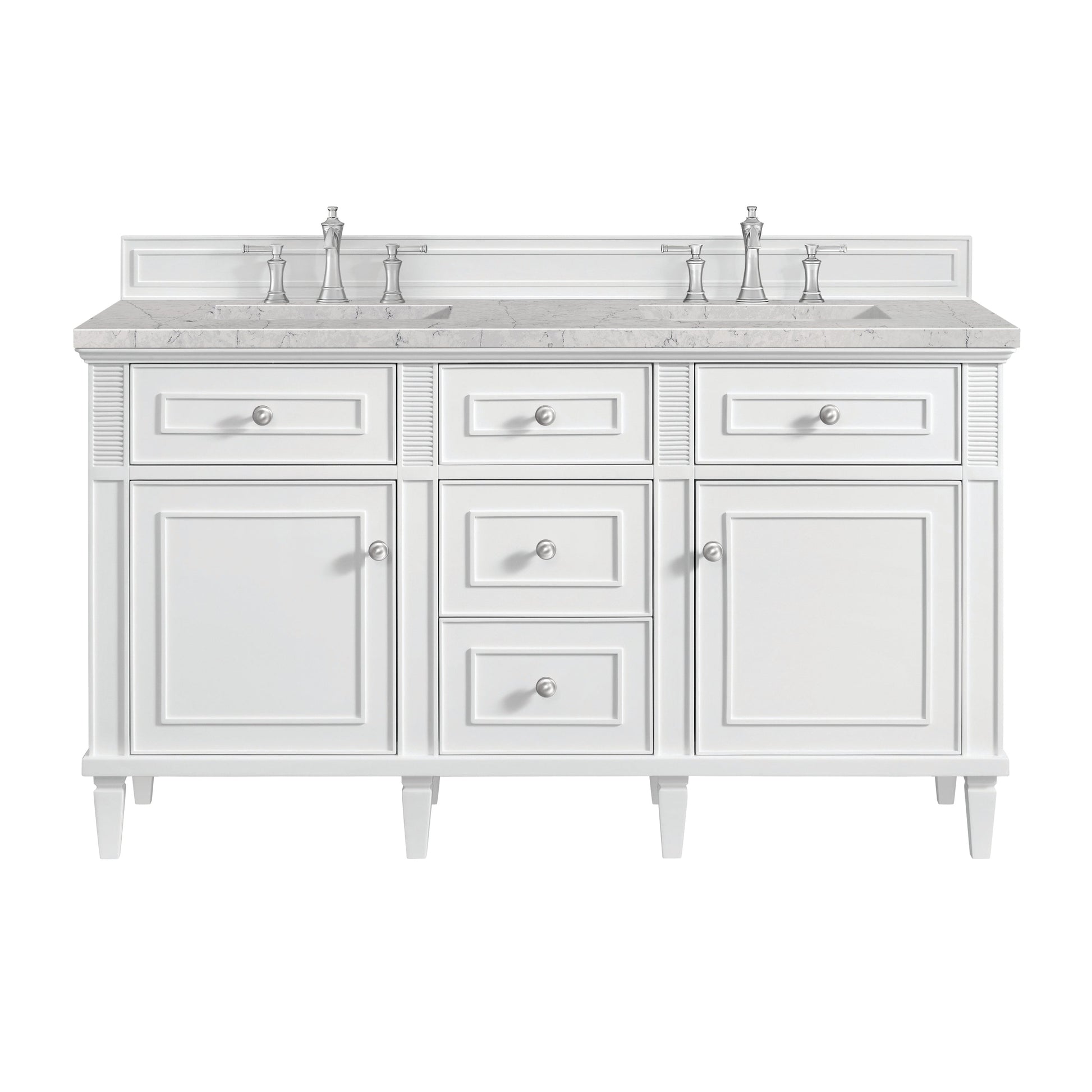 James Martin Vanities Lorelai 60" Bright White Double Vanity With 3 CM Eternal Jasmine Pearl Quartz Top