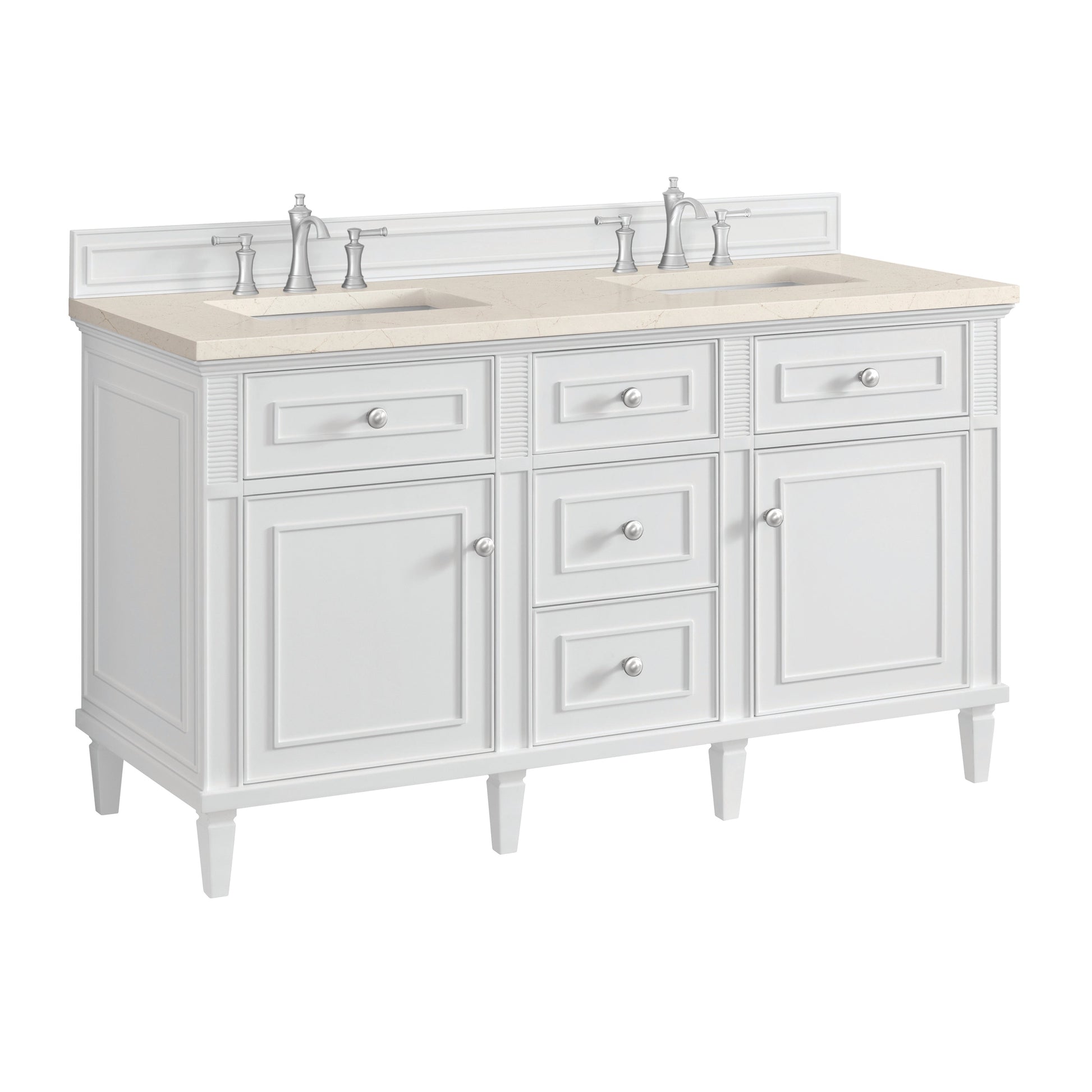 James Martin Vanities Lorelai 60" Bright White Double Vanity With 3 CM Eternal Marfil Quartz Top