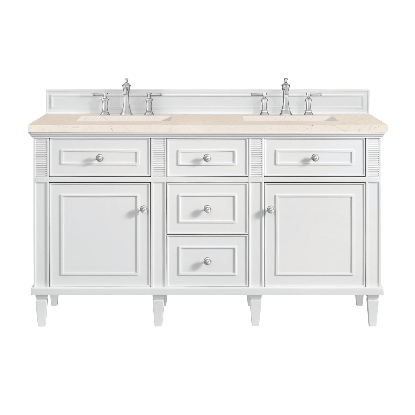 James Martin Vanities Lorelai 60" Bright White Double Vanity With 3 CM Eternal Marfil Quartz Top