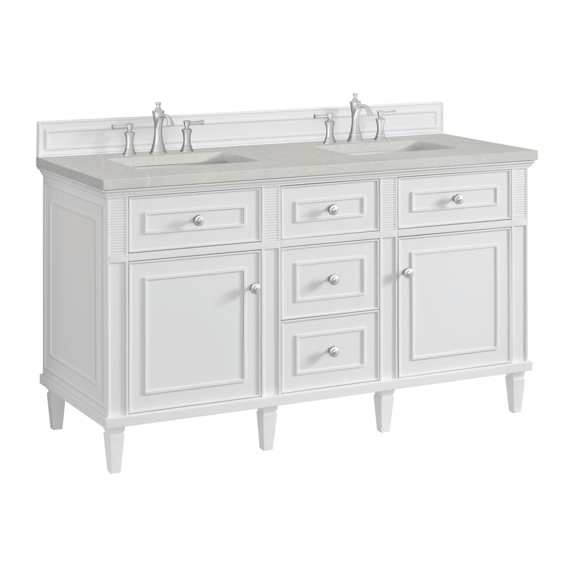 James Martin Vanities Lorelai 60" Bright White Double Vanity With 3 CM Eternal Serena Quartz Top