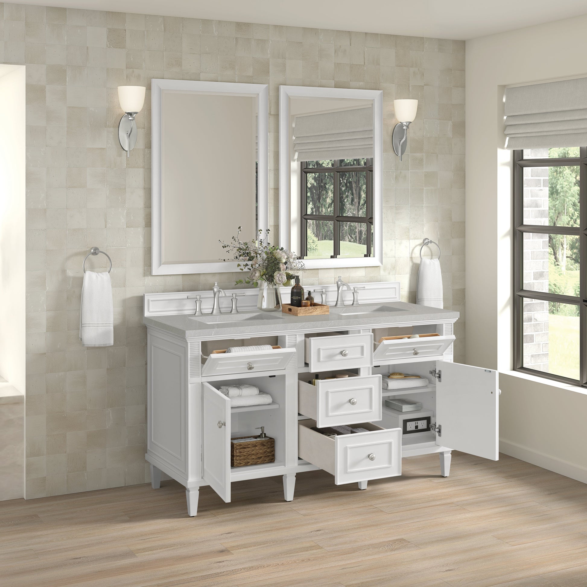 James Martin Vanities Lorelai 60" Bright White Double Vanity With 3 CM Eternal Serena Quartz Top