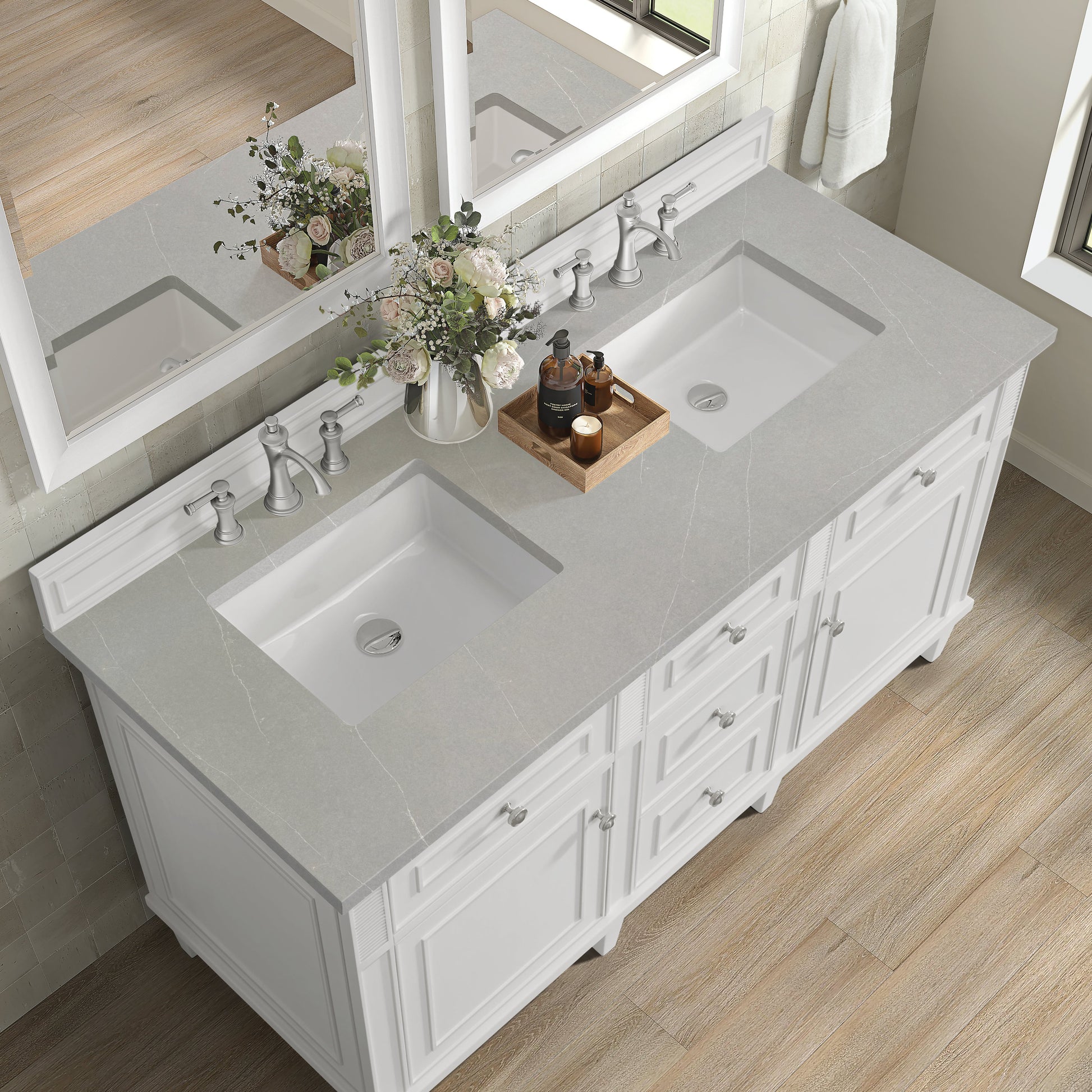 James Martin Vanities Lorelai 60" Bright White Double Vanity With 3 CM Eternal Serena Quartz Top