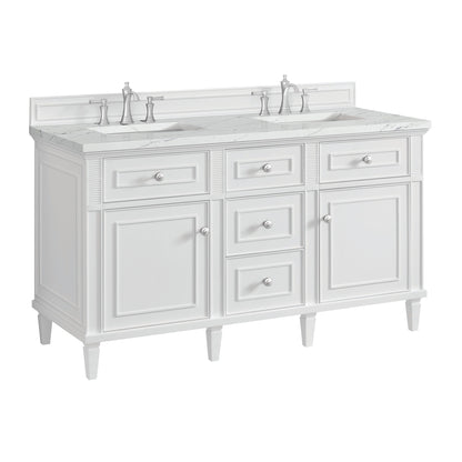 James Martin Vanities Lorelai 60" Bright White Double Vanity With 3 CM Ethereal Noctis Quartz Top