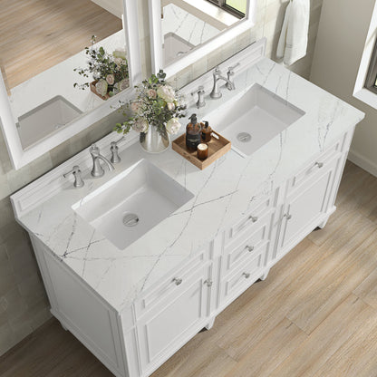 James Martin Vanities Lorelai 60" Bright White Double Vanity With 3 CM Ethereal Noctis Quartz Top