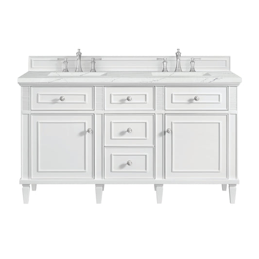 James Martin Vanities Lorelai 60" Bright White Double Vanity With 3 CM Ethereal Noctis Quartz Top