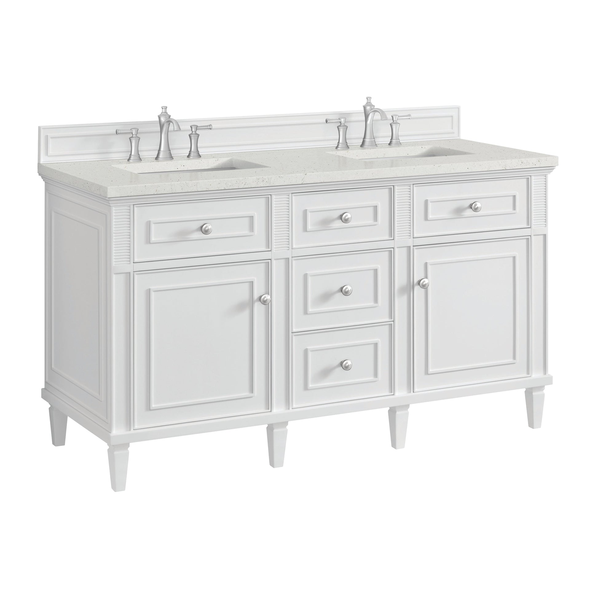 James Martin Vanities Lorelai 60" Bright White Double Vanity With 3 CM Lime Delight Quartz Top