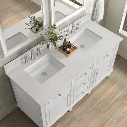 James Martin Vanities Lorelai 60" Bright White Double Vanity With 3 CM Lime Delight Quartz Top