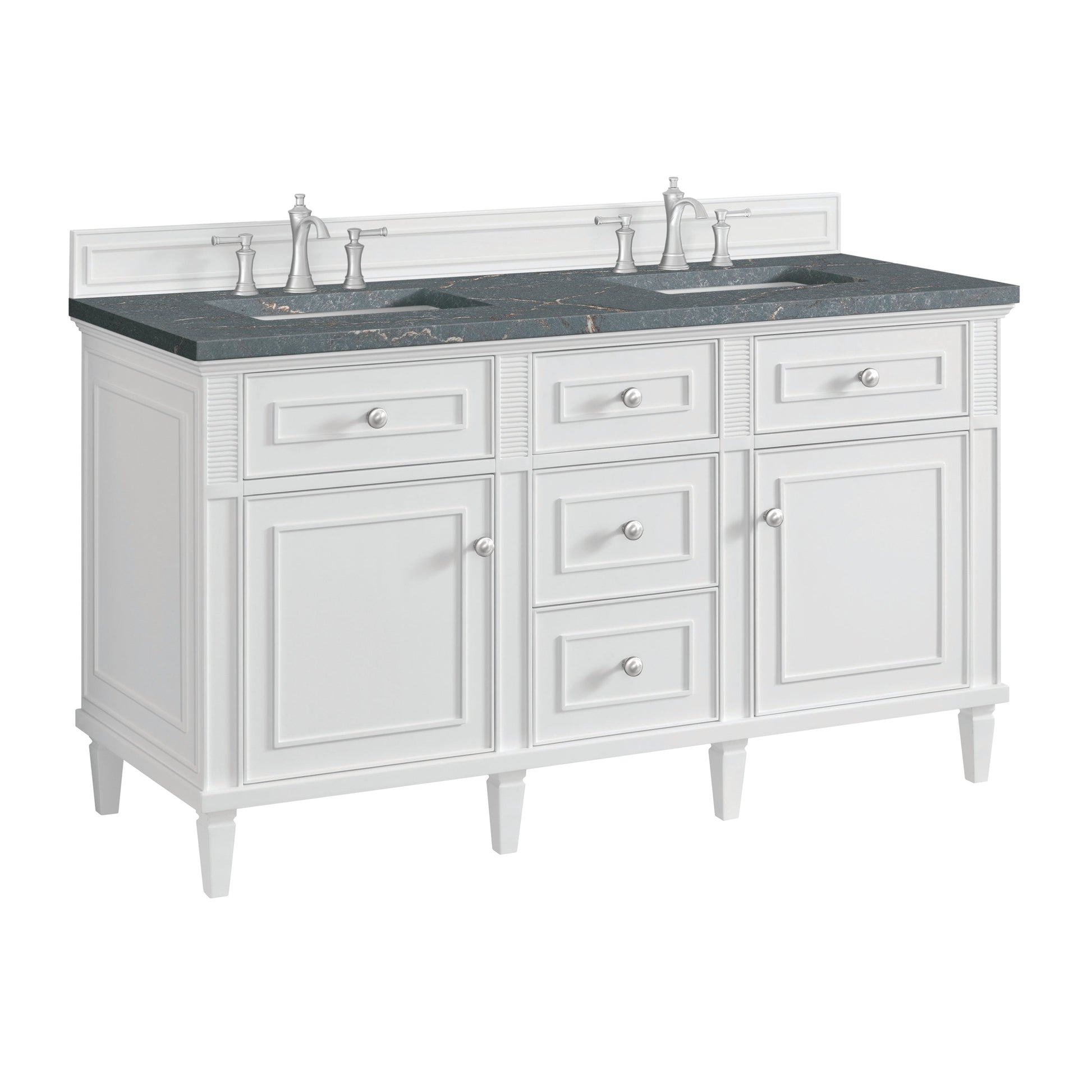 James Martin Vanities Lorelai 60" Bright White Double Vanity With 3 CM Parisien Bleu Quartz Top