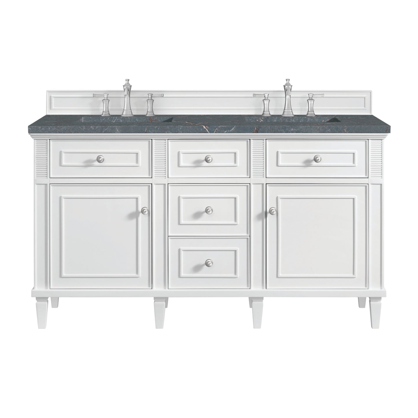 James Martin Vanities Lorelai 60" Bright White Double Vanity With 3 CM Parisien Bleu Quartz Top