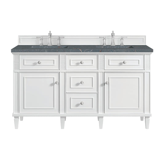 James Martin Vanities Lorelai 60" Bright White Double Vanity With 3 CM Parisien Bleu Quartz Top