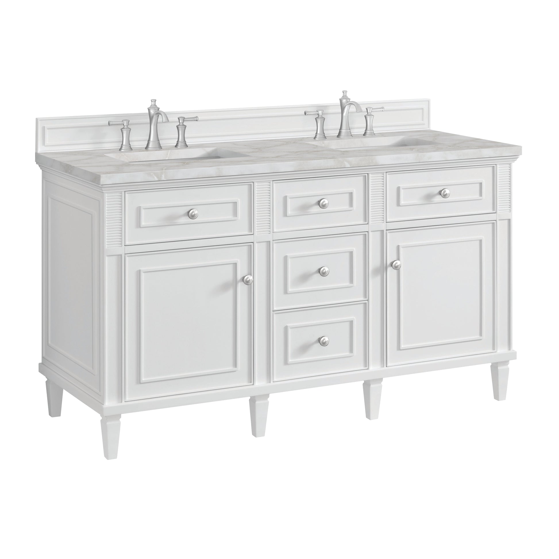 James Martin Vanities Lorelai 60" Bright White Double Vanity With 3 CM Victorian Silver Quartz Top