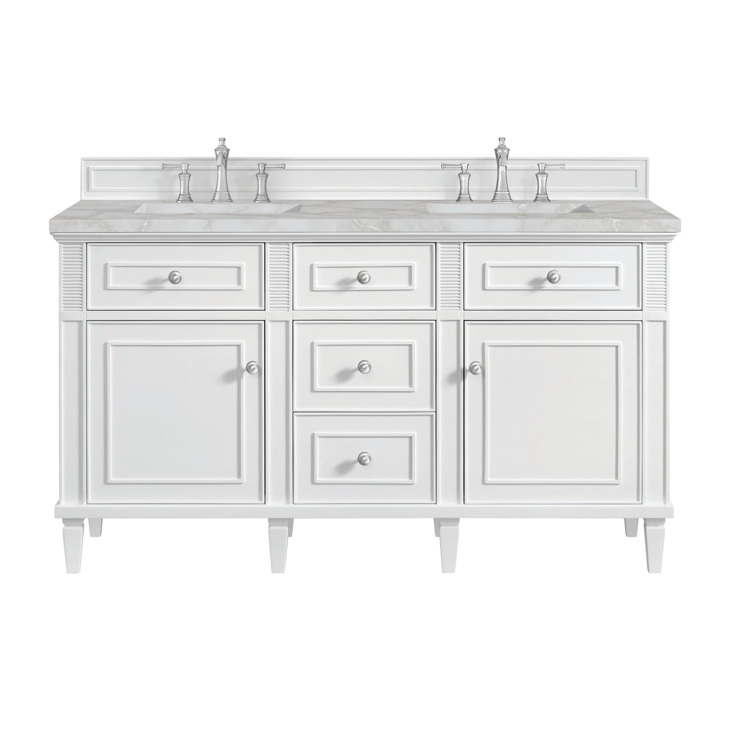 James Martin Vanities Lorelai 60" Bright White Double Vanity With 3 CM Victorian Silver Quartz Top