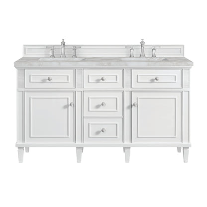 James Martin Vanities Lorelai 60" Bright White Double Vanity With 3 CM Victorian Silver Quartz Top