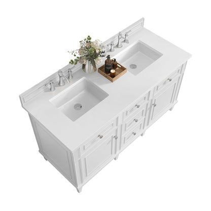 James Martin Vanities Lorelai 60" Bright White Double Vanity With 3 CM White Zeus Quartz Top