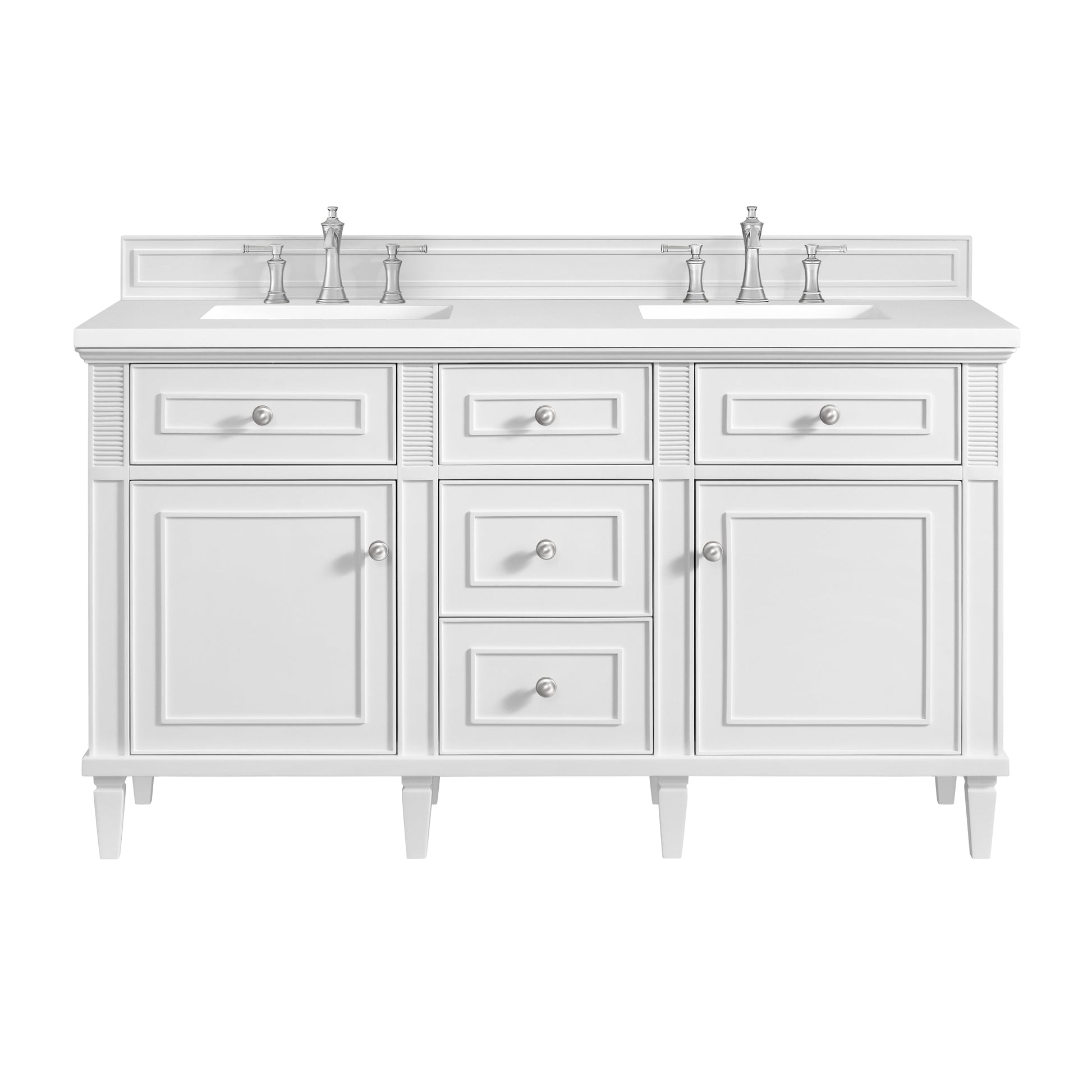 James Martin Vanities Lorelai 60" Bright White Double Vanity With 3 CM White Zeus Quartz Top