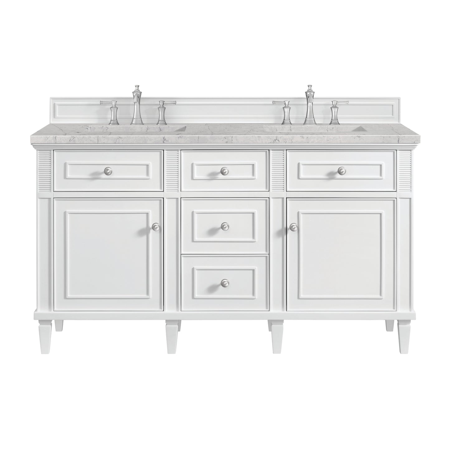 James Martin Vanities Lorelai 60" Bright White Double Vanity With 3 cm Eternal Jasmine Pearl Silestone Top and FreePower Wireless Charger