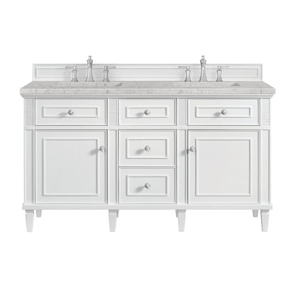 James Martin Vanities Lorelai 60" Bright White Double Vanity With 3 cm Eternal Jasmine Pearl Silestone Top and FreePower Wireless Charger