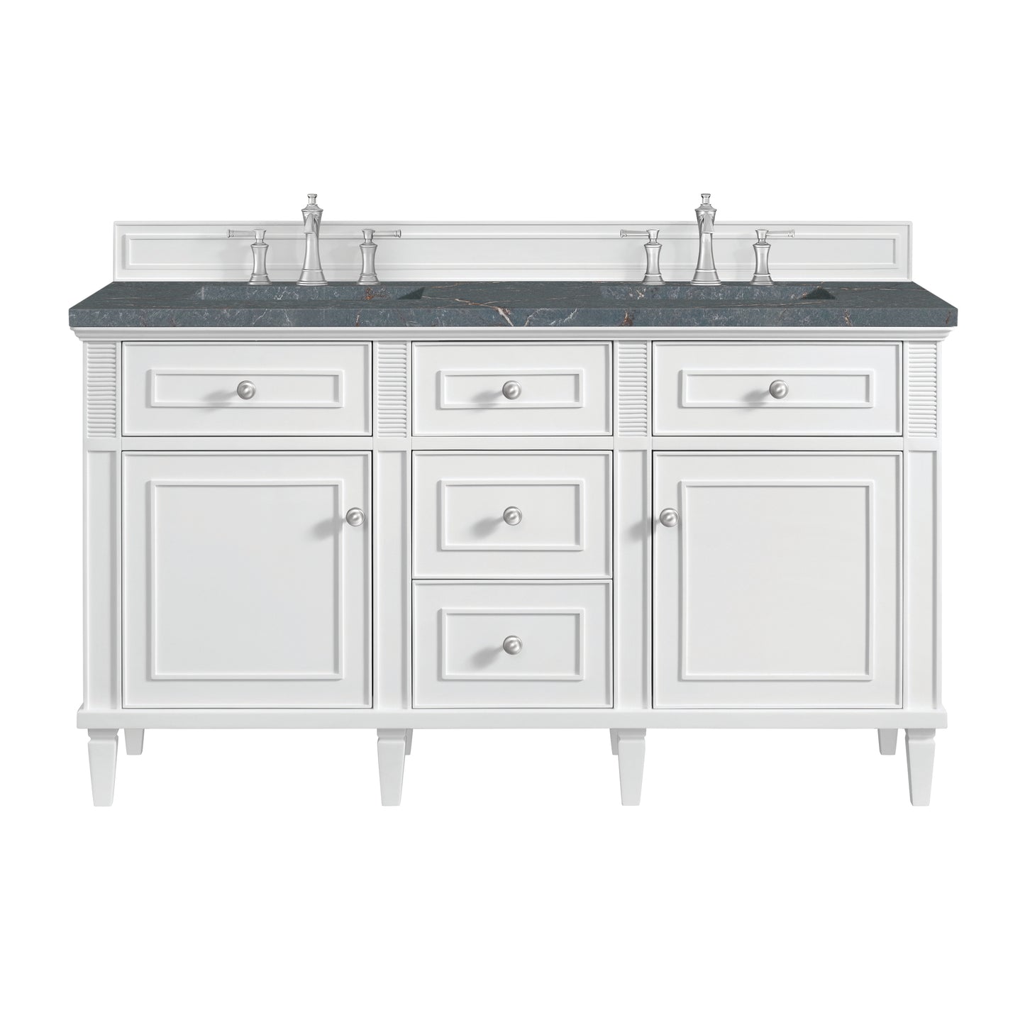 James Martin Vanities Lorelai 60" Bright White Double Vanity With 3 cm Parisien Bleu Silestone Top and FreePower Wireless Charger