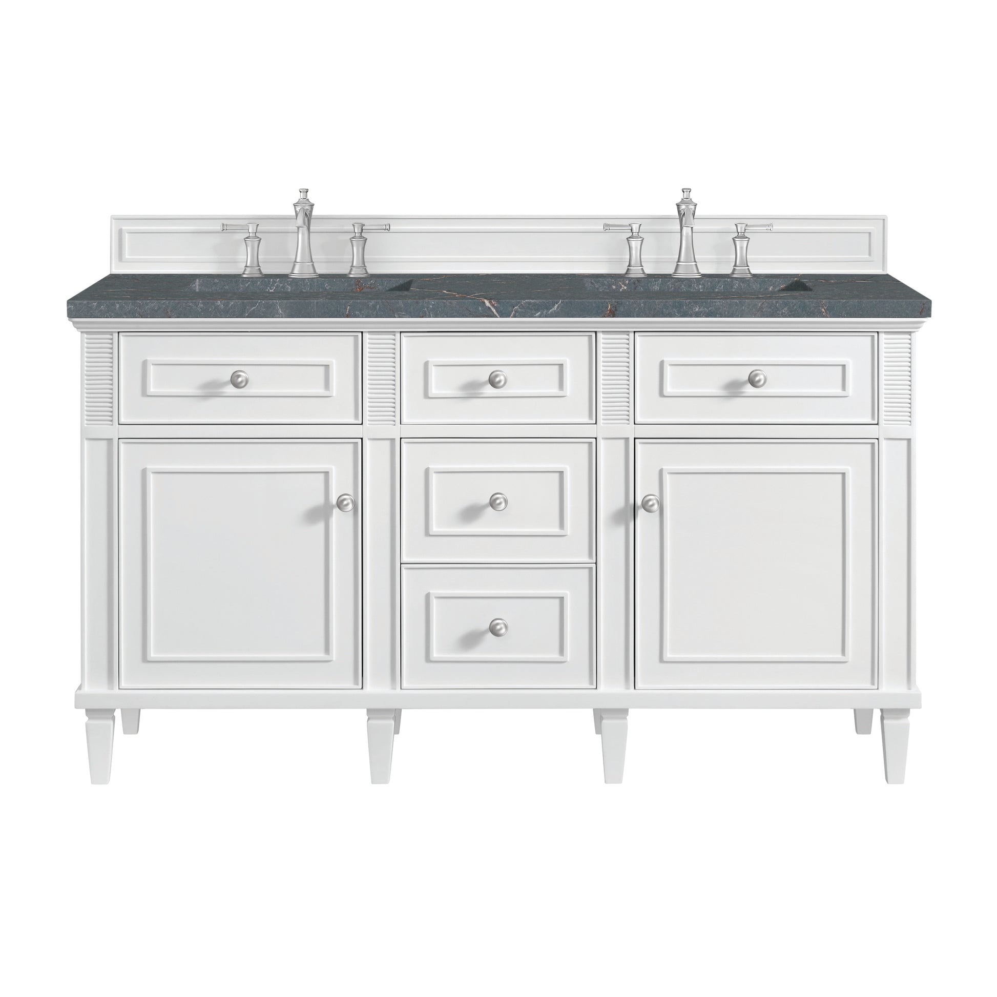 James Martin Vanities Lorelai 60" Bright White Double Vanity With 3 cm Parisien Bleu Silestone Top and FreePower Wireless Charger