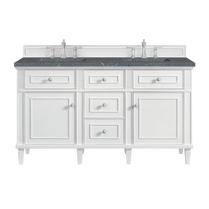 James Martin Vanities Lorelai 60" Bright White Double Vanity With 3 cm Parisien Bleu Silestone Top and FreePower Wireless Charger