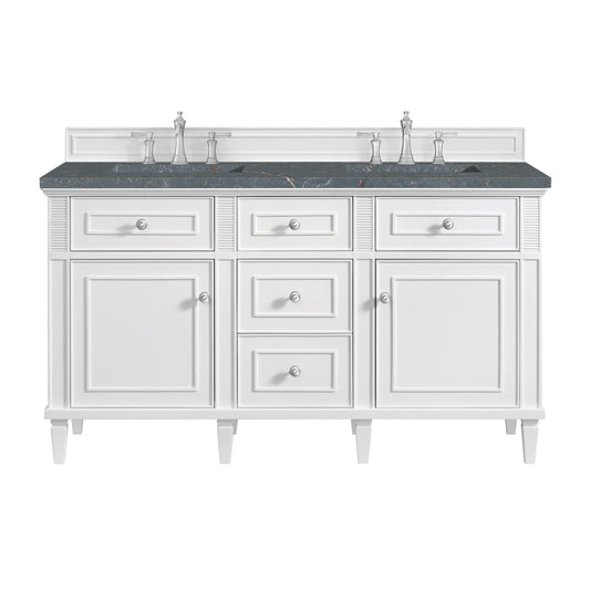 James Martin Vanities Lorelai 60" Bright White Double Vanity With 3 cm Parisien Bleu Silestone Top and FreePower Wireless Charger