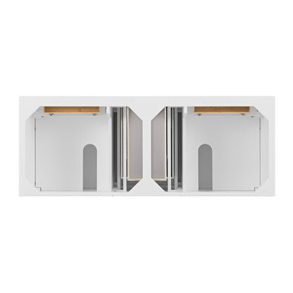 James Martin Vanities Lorelai 60" Bright White Double Vanity With 3 cm Victorian Silver Silestone Top and FreePower Wireless Charger