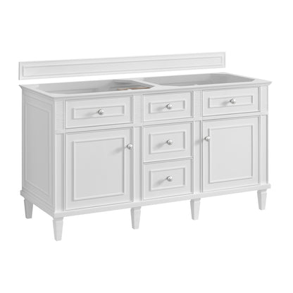James Martin Vanities Lorelai 60" Bright White Double Vanity With 3 cm Victorian Silver Silestone Top and FreePower Wireless Charger