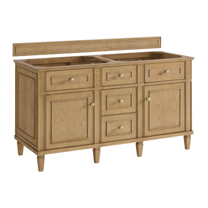 James Martin Vanities Lorelai 60" Light Natural Oak Double Vanity With 3 CM Arctic Fall Solid Surface Top