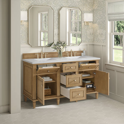 James Martin Vanities Lorelai 60" Light Natural Oak Double Vanity With 3 CM Arctic Fall Solid Surface Top