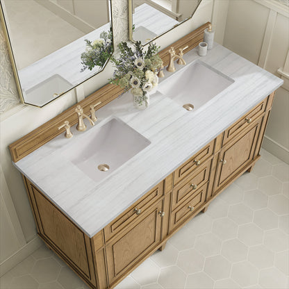 James Martin Vanities Lorelai 60" Light Natural Oak Double Vanity With 3 CM Arctic Fall Solid Surface Top