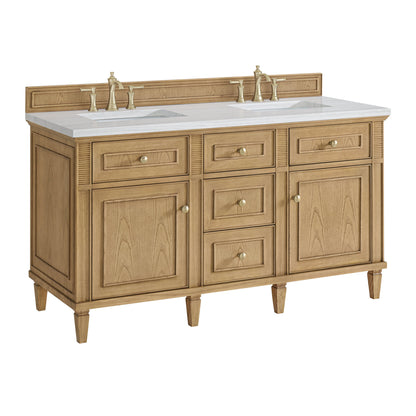 James Martin Vanities Lorelai 60" Light Natural Oak Double Vanity With 3 CM Arctic Fall Solid Surface Top