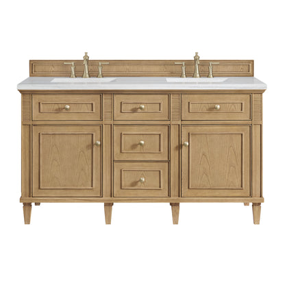 James Martin Vanities Lorelai 60" Light Natural Oak Double Vanity With 3 CM Arctic Fall Solid Surface Top