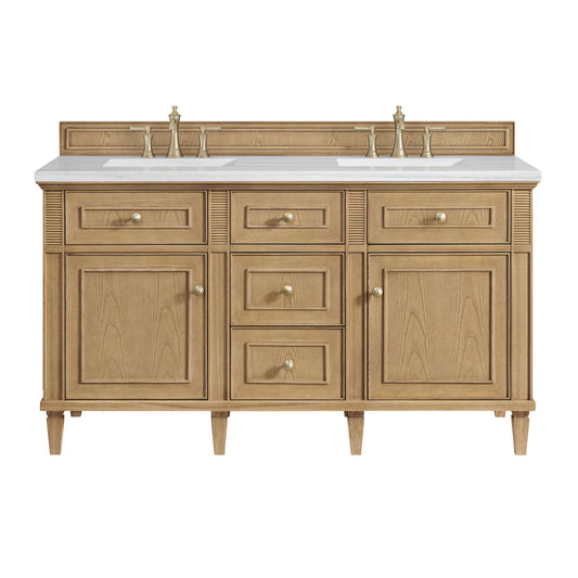 James Martin Vanities Lorelai 60" Light Natural Oak Double Vanity With 3 CM Arctic Fall Solid Surface Top