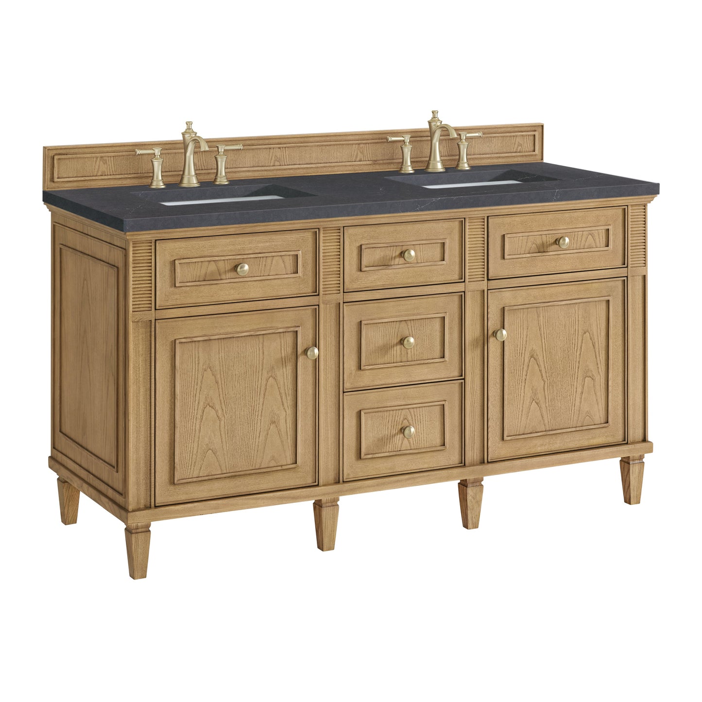 James Martin Vanities Lorelai 60" Light Natural Oak Double Vanity With 3 CM Charcoal Soapstone Quartz Top