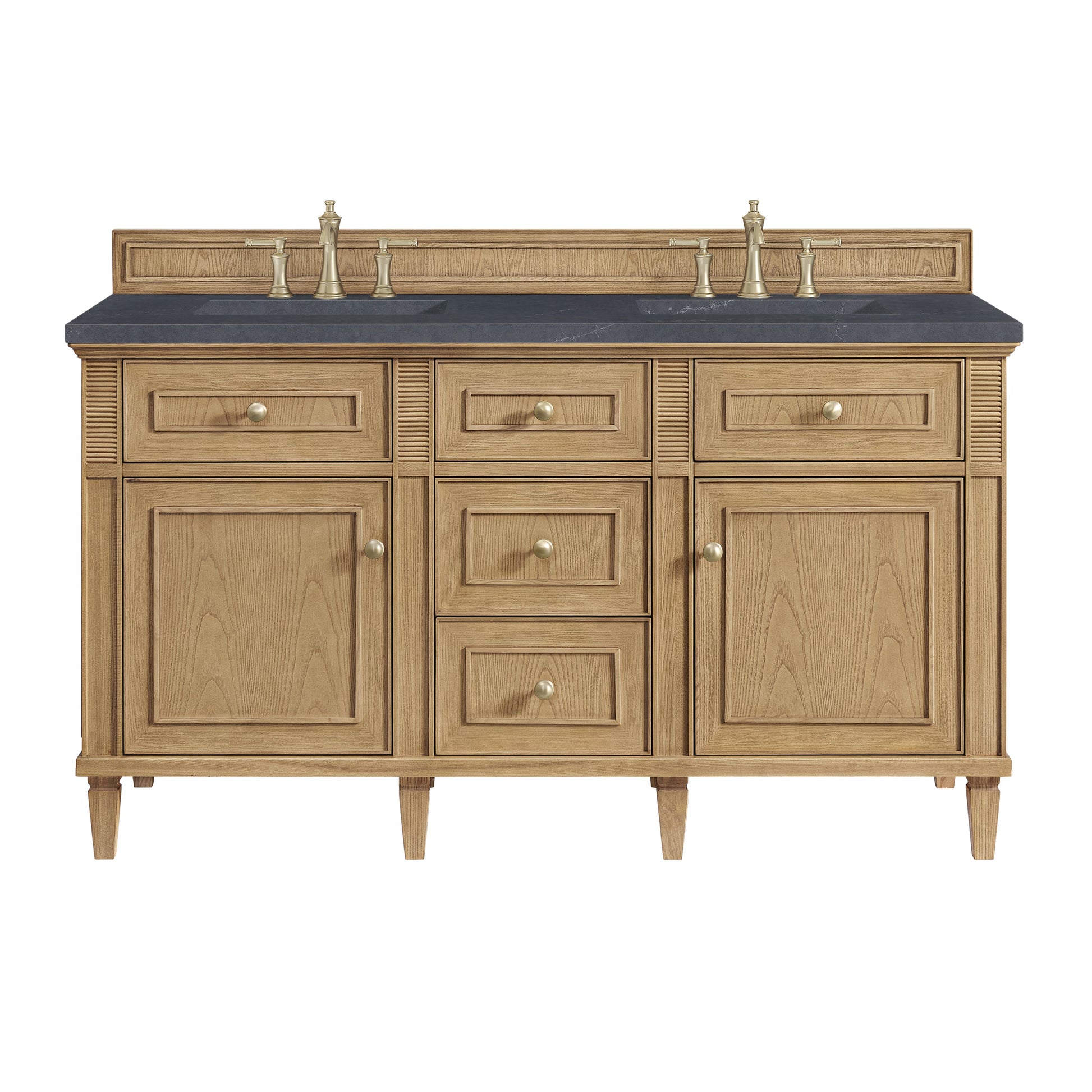 James Martin Vanities Lorelai 60" Light Natural Oak Double Vanity With 3 CM Charcoal Soapstone Quartz Top