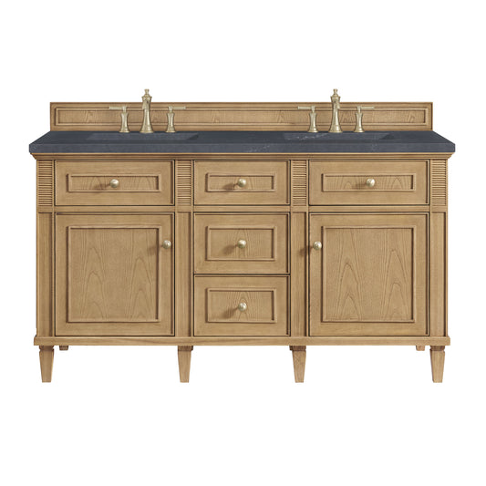 James Martin Vanities Lorelai 60" Light Natural Oak Double Vanity With 3 CM Charcoal Soapstone Quartz Top