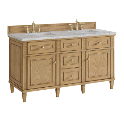 James Martin Vanities Lorelai 60" Light Natural Oak Double Vanity With 3 CM Eternal Jasmine Pearl Quartz Top