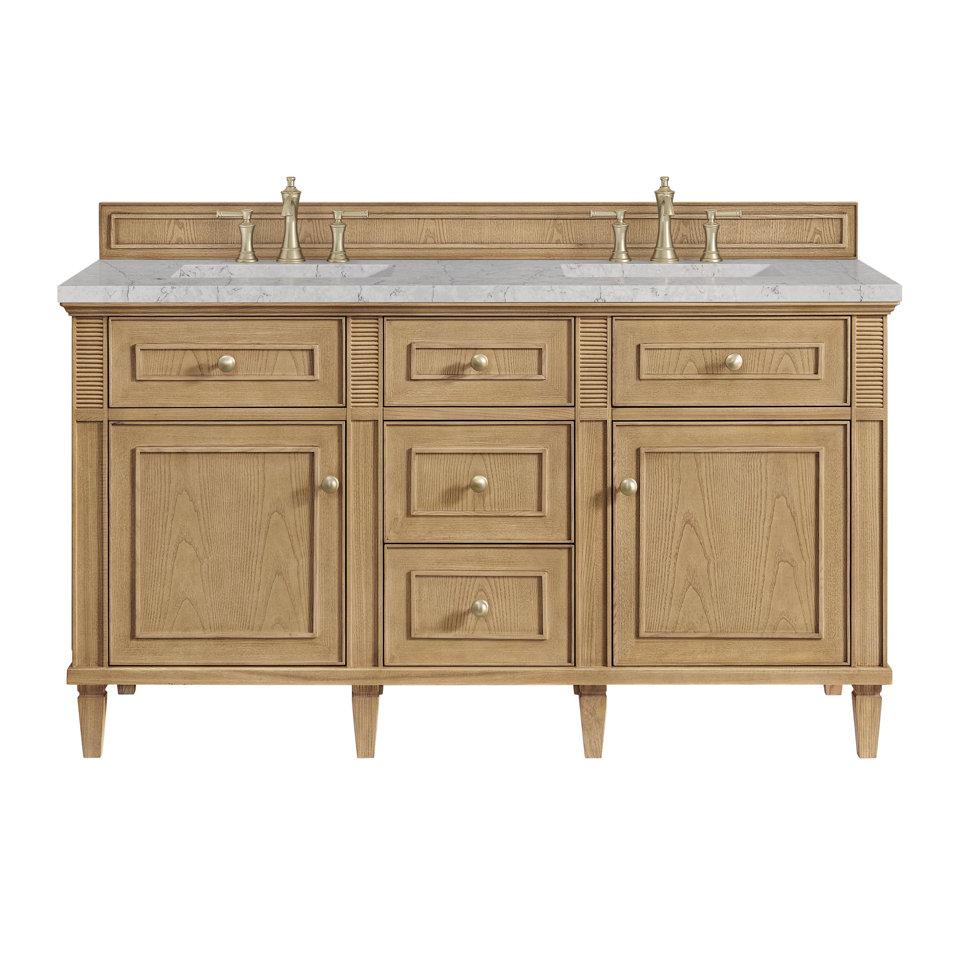 James Martin Vanities Lorelai 60" Light Natural Oak Double Vanity With 3 CM Eternal Jasmine Pearl Quartz Top