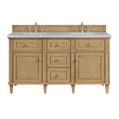 James Martin Vanities Lorelai 60" Light Natural Oak Double Vanity With 3 CM Eternal Jasmine Pearl Quartz Top