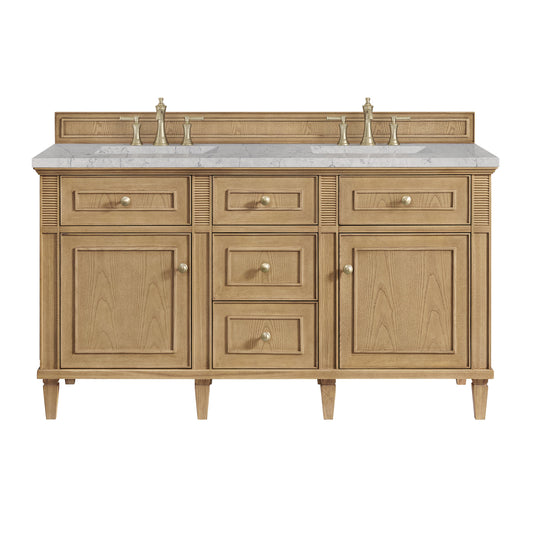 James Martin Vanities Lorelai 60" Light Natural Oak Double Vanity With 3 CM Eternal Jasmine Pearl Quartz Top