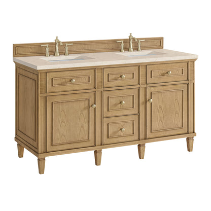 James Martin Vanities Lorelai 60" Light Natural Oak Double Vanity With 3 CM Eternal Marfil Quartz Top