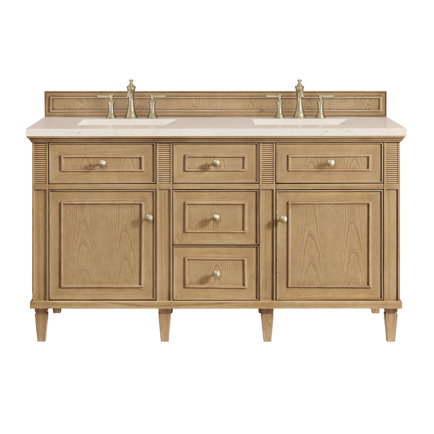 James Martin Vanities Lorelai 60" Light Natural Oak Double Vanity With 3 CM Eternal Marfil Quartz Top