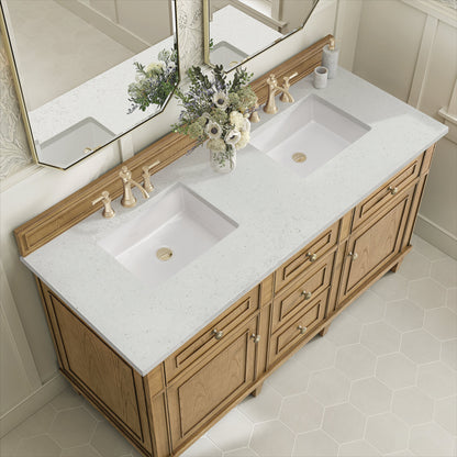 James Martin Vanities Lorelai 60" Light Natural Oak Double Vanity With 3 CM Lime Delight Quartz Top