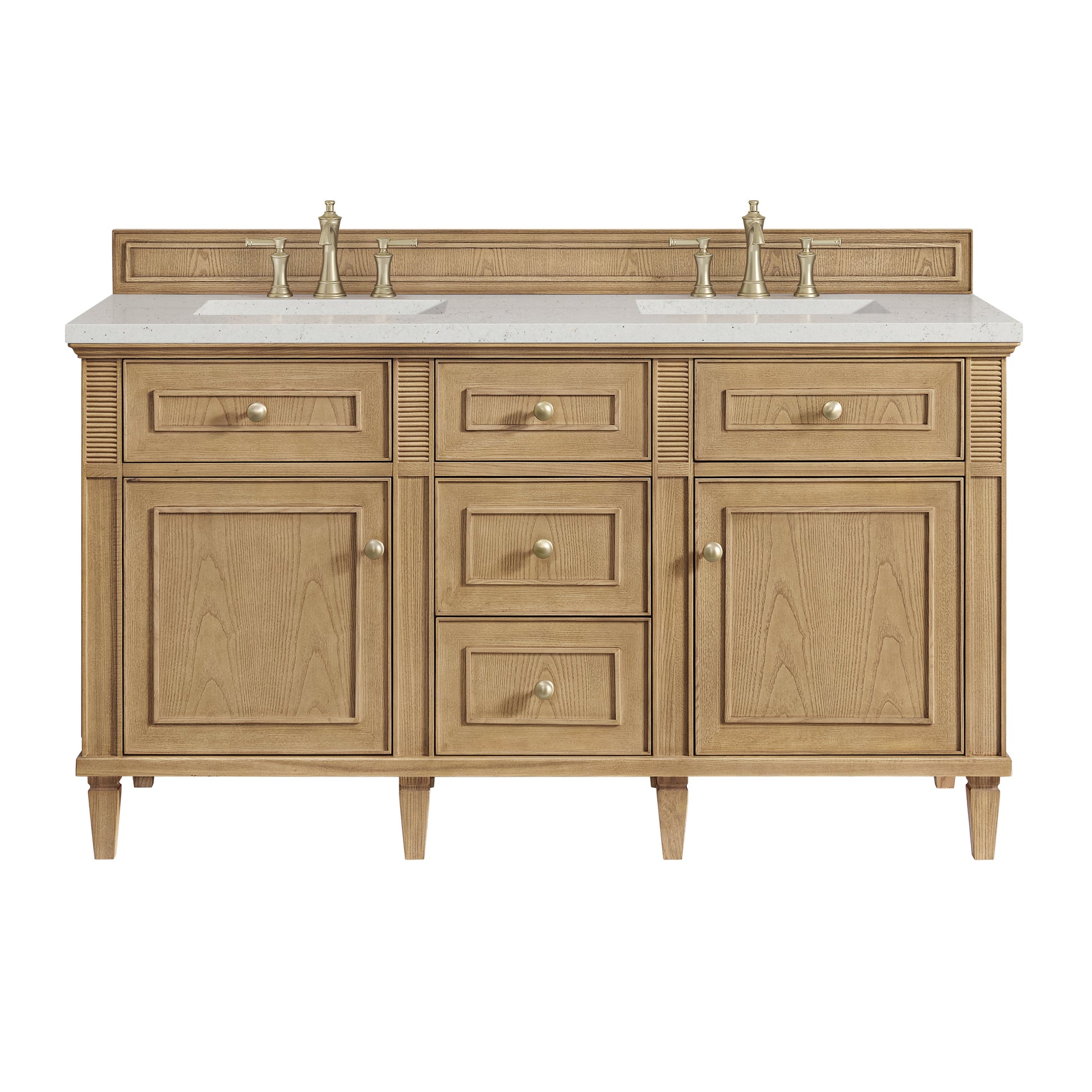 James Martin Vanities Lorelai 60" Light Natural Oak Double Vanity With 3 CM Lime Delight Quartz Top