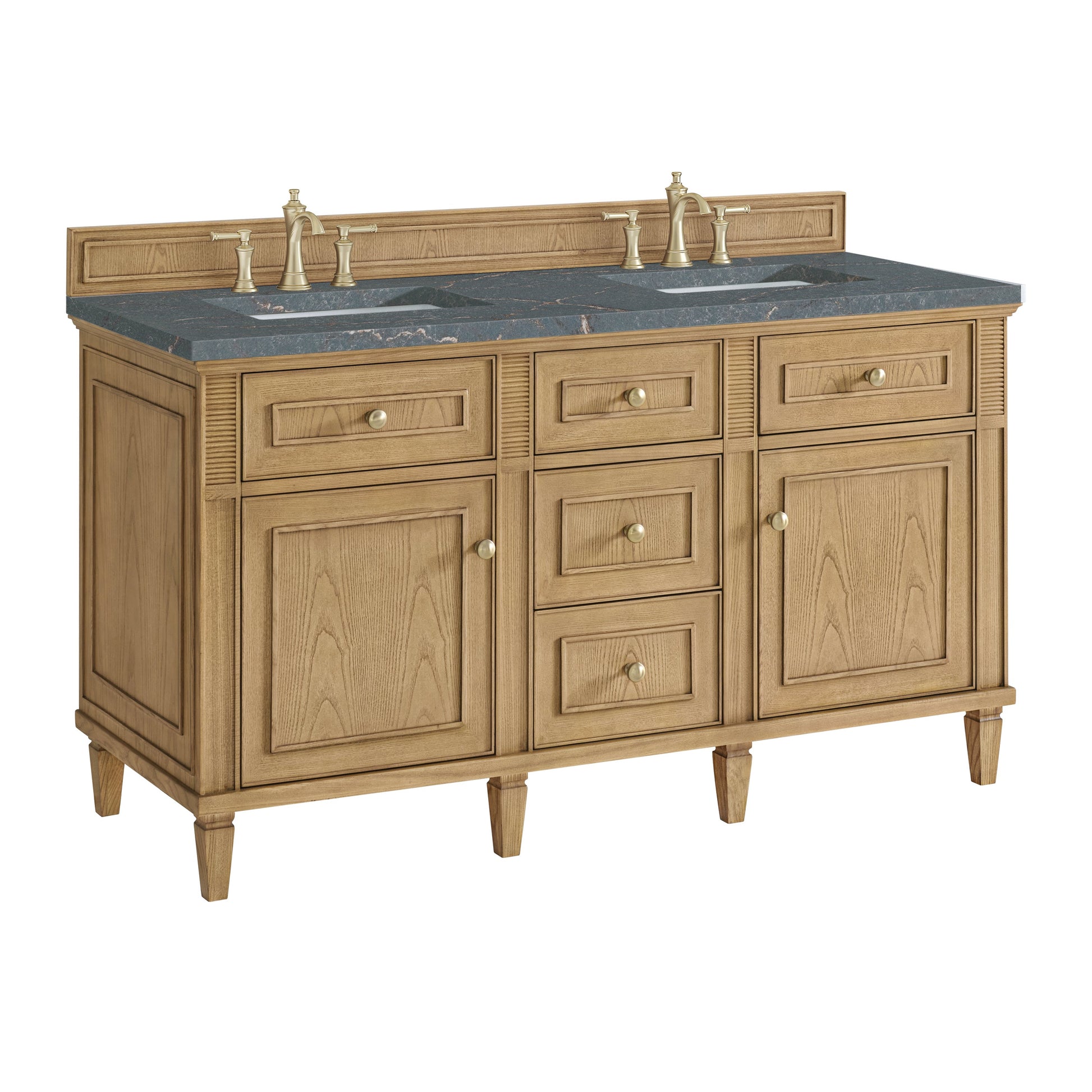 James Martin Vanities Lorelai 60" Light Natural Oak Double Vanity With 3 CM Parisien Bleu Quartz Top