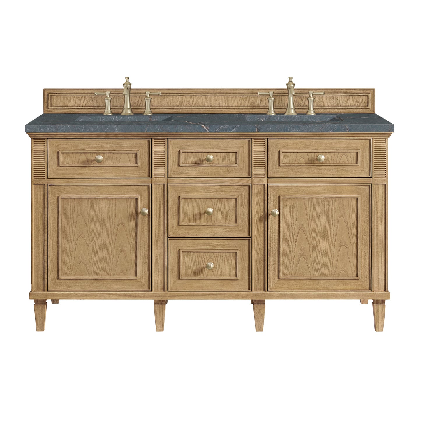 James Martin Vanities Lorelai 60" Light Natural Oak Double Vanity With 3 CM Parisien Bleu Quartz Top