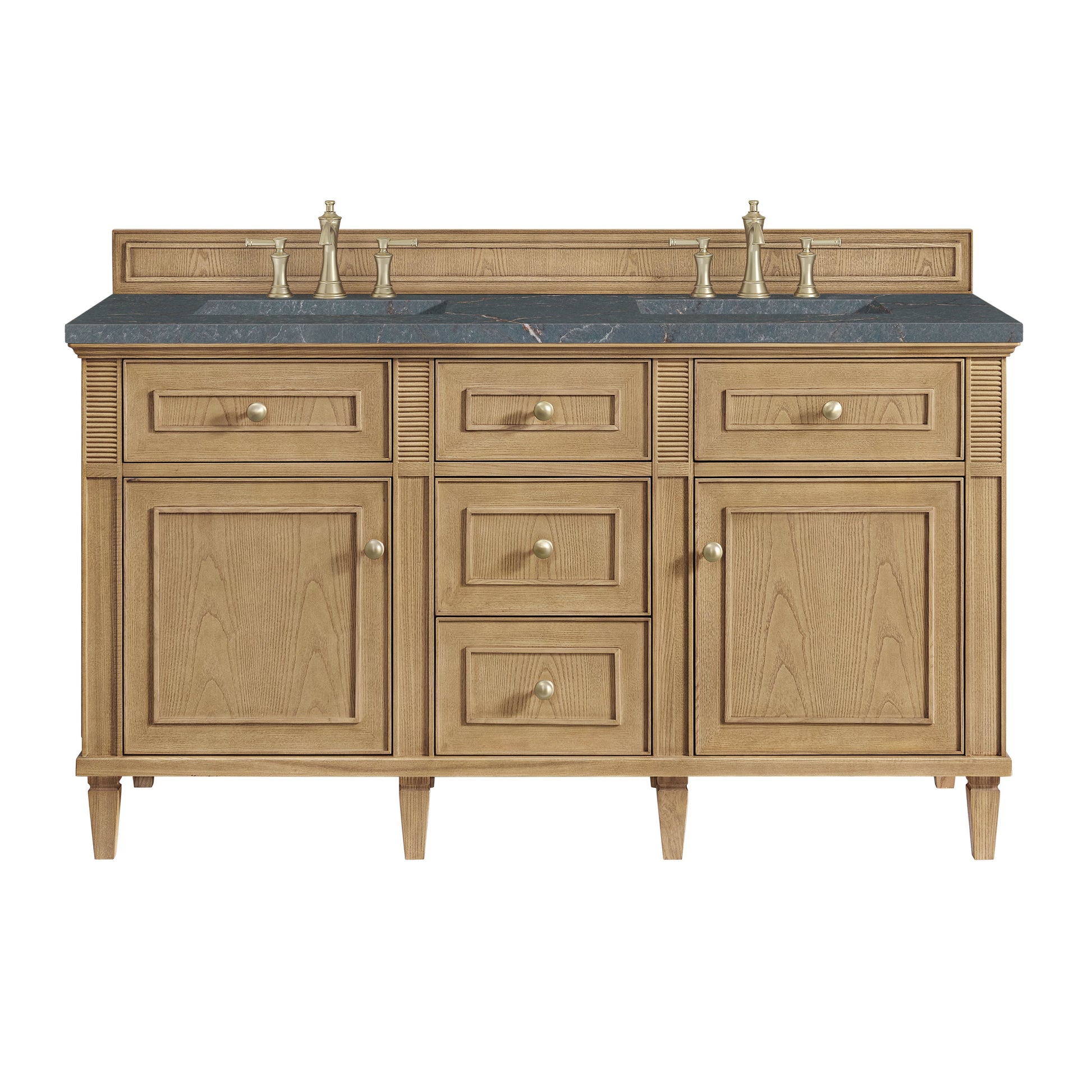 James Martin Vanities Lorelai 60" Light Natural Oak Double Vanity With 3 CM Parisien Bleu Quartz Top